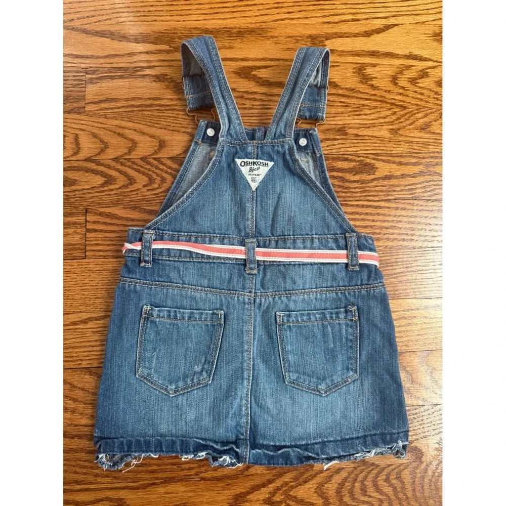 OshKosh Bgosh Girls Denim Overall Jumper Dress Medium Wash Blue 3T Ribbon Belt
